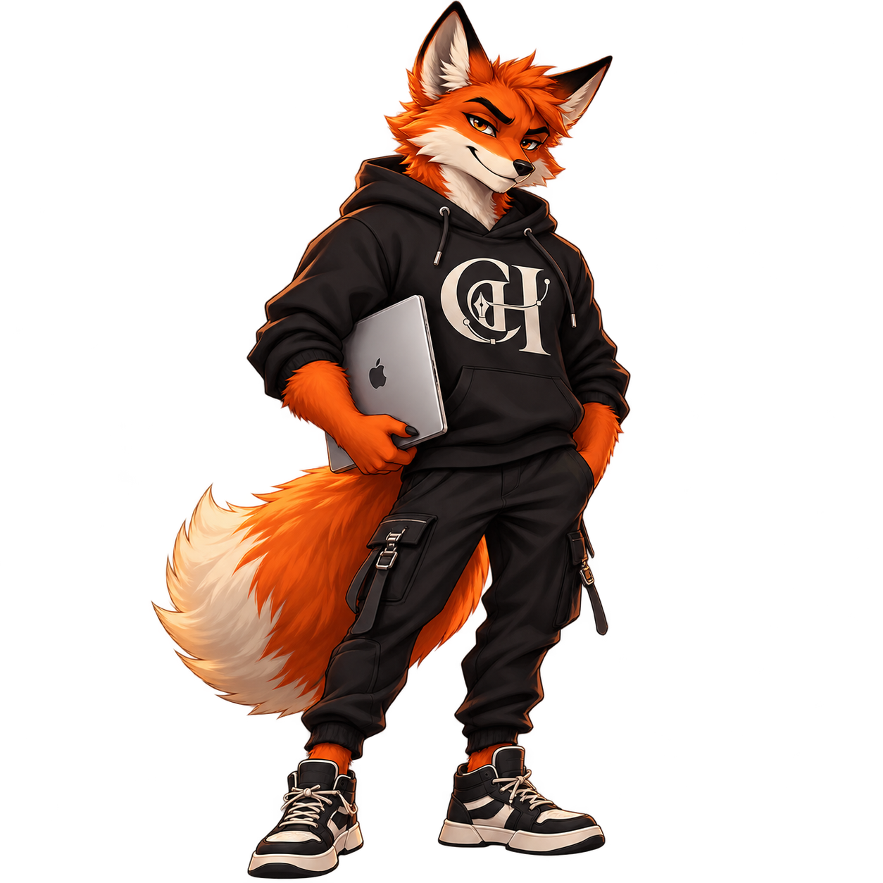 ClipartHearth fox mascot holding a laptop